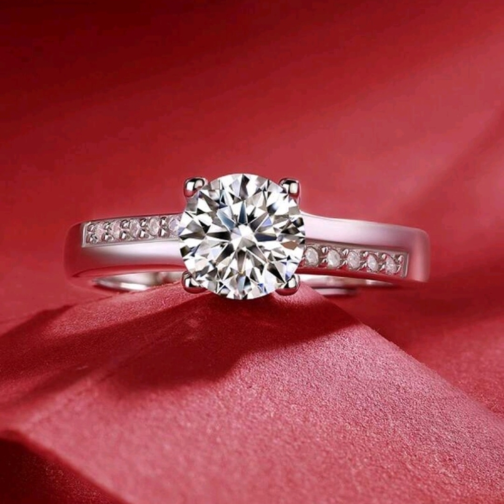 Silver Solitaire Ring With Channel Set Accents - image 5